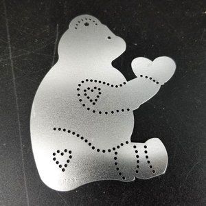 Vintage Christmas Tree Ornament Bear Metal Punch Tin Die Cut 1987 Silver 4.25"